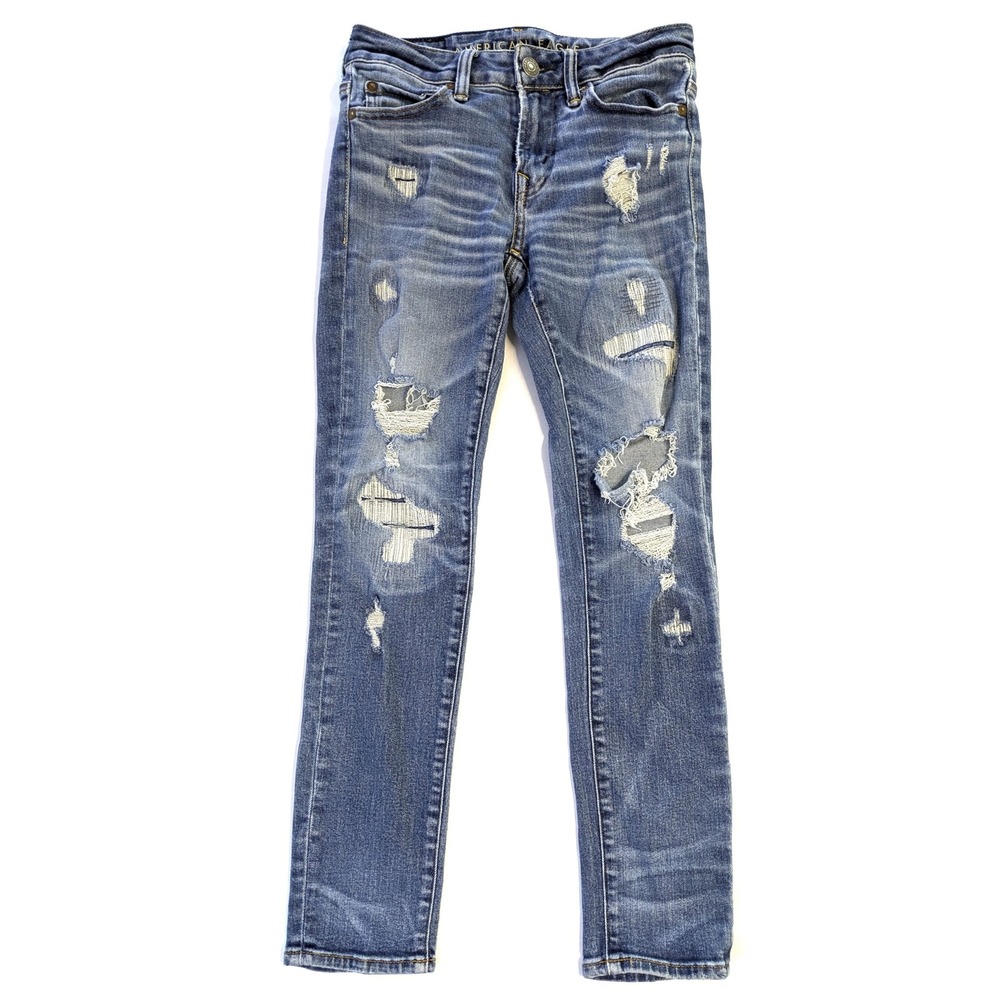 American Eagle Next Level Airflex Skinny Distressed Jeans 26x28 Medium Wash